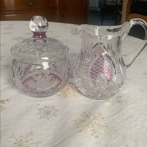 Vintage Crystal Glass Sugar and Creamer Set with Purple Accents
